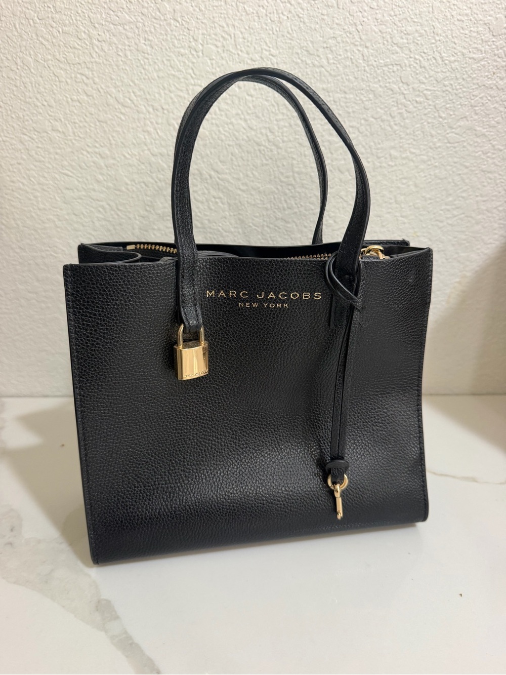Marc Jacobs Black Leather Tote with Gold Hardware
